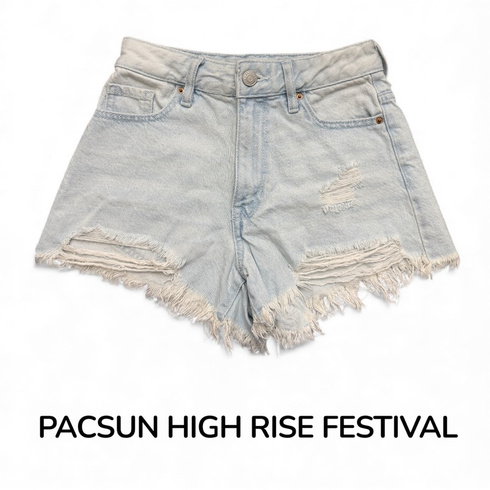 PacSun High Rise Festival denim shorts waist 22 distressed raw edge retro XXS